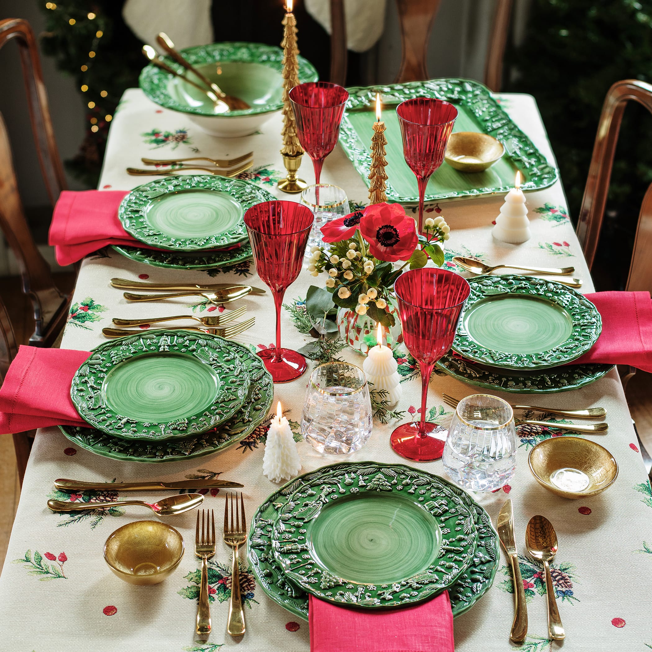 Fiabe di Natale Green Rectangular Platter