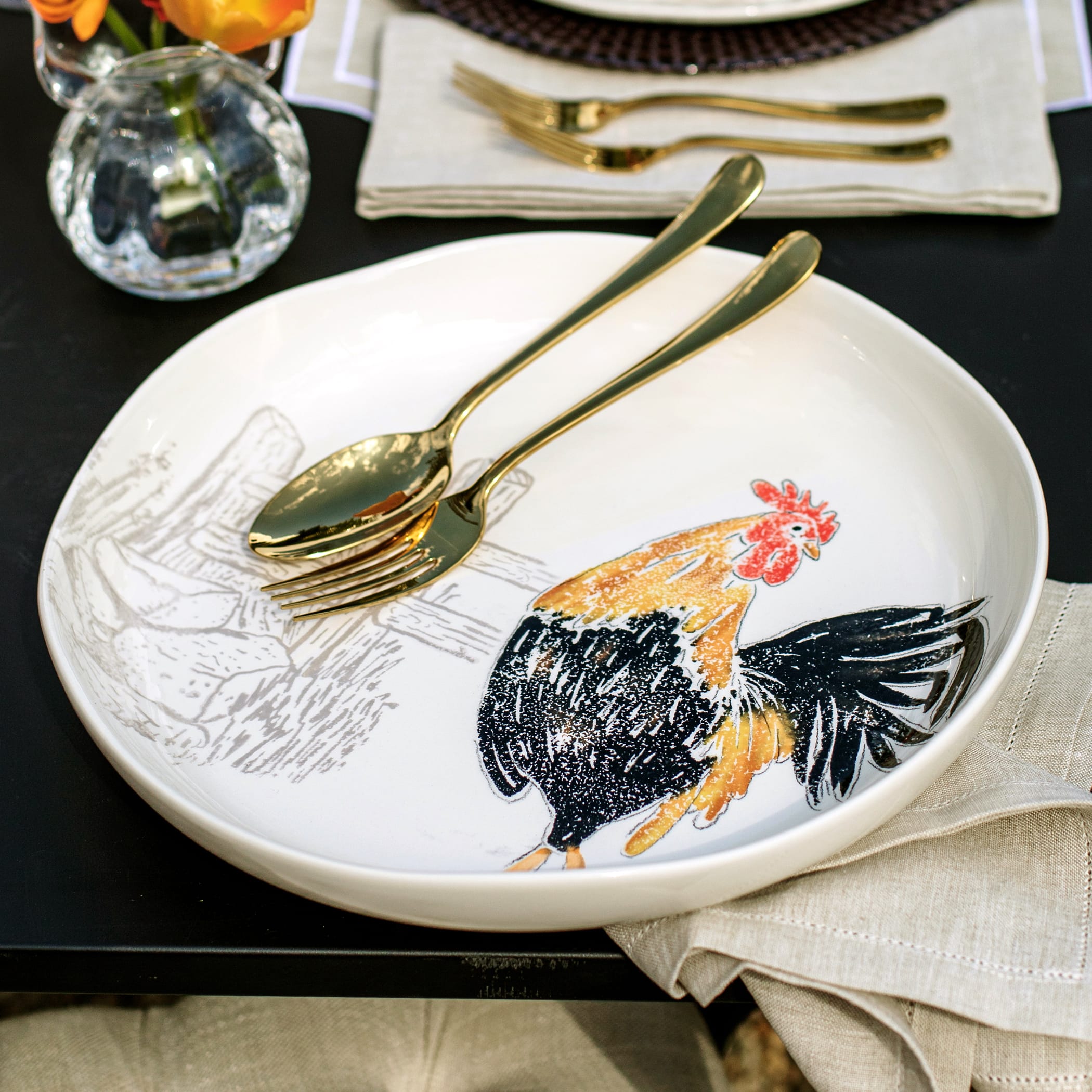 Fattoria Rooster Large Shallow Bowl